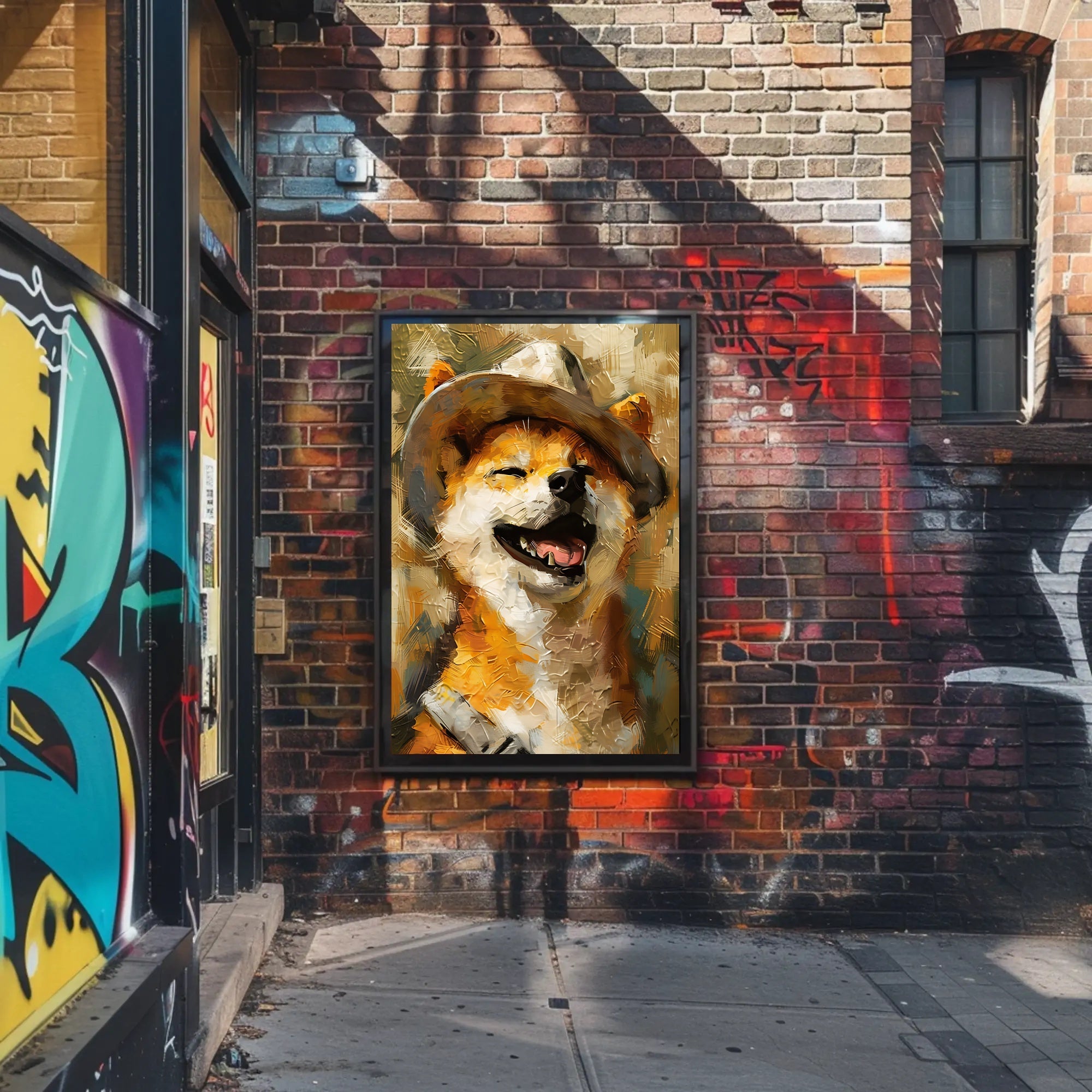 Joyful Dog in Hat Artistic Poster PosterGoat