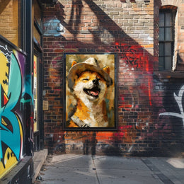Joyful Dog in Hat Artistic Poster PosterGoat