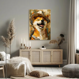 Joyful Dog in Hat Artistic Poster PosterGoat