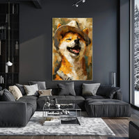 Joyful Dog in Hat Artistic Poster PosterGoat