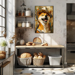 Joyful Dog in Hat Artistic Poster PosterGoat