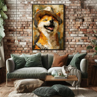 Joyful Dog in Hat Artistic Poster PosterGoat