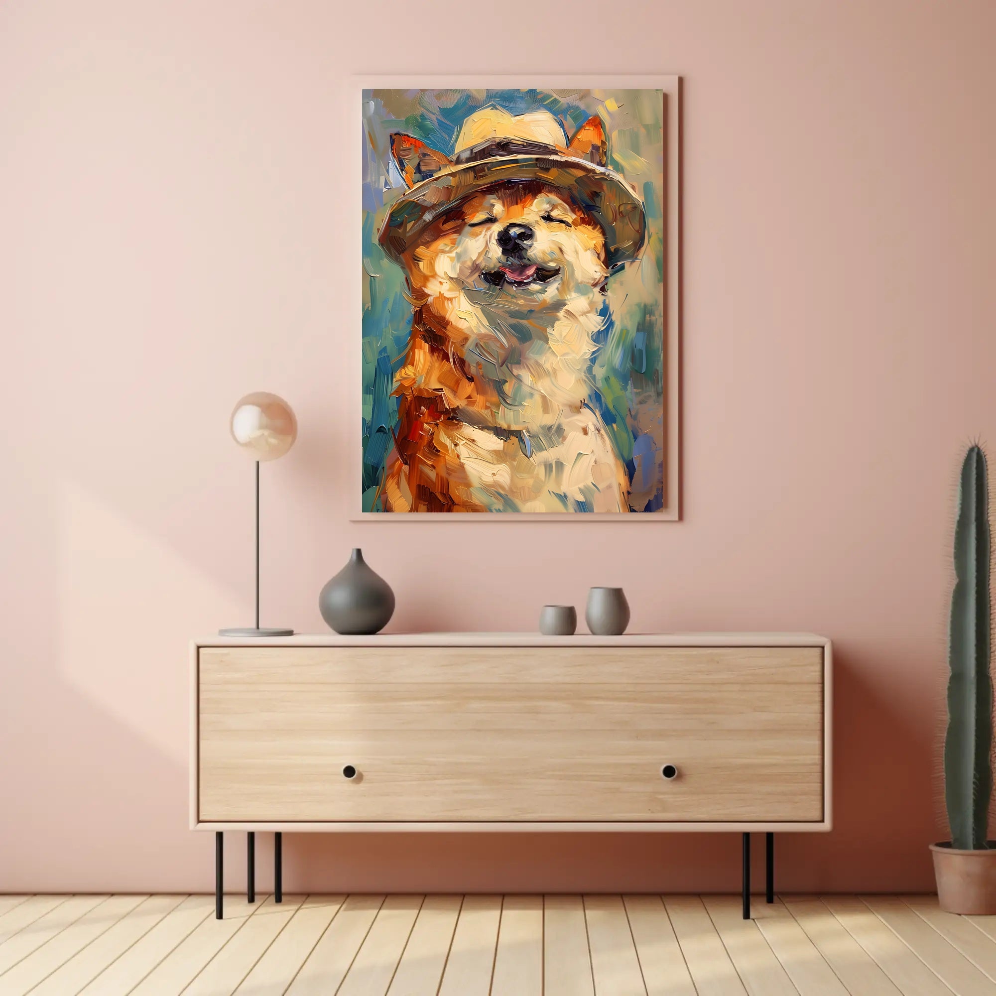 Joyful Dog in Straw Hat Animal Poster PosterGoat