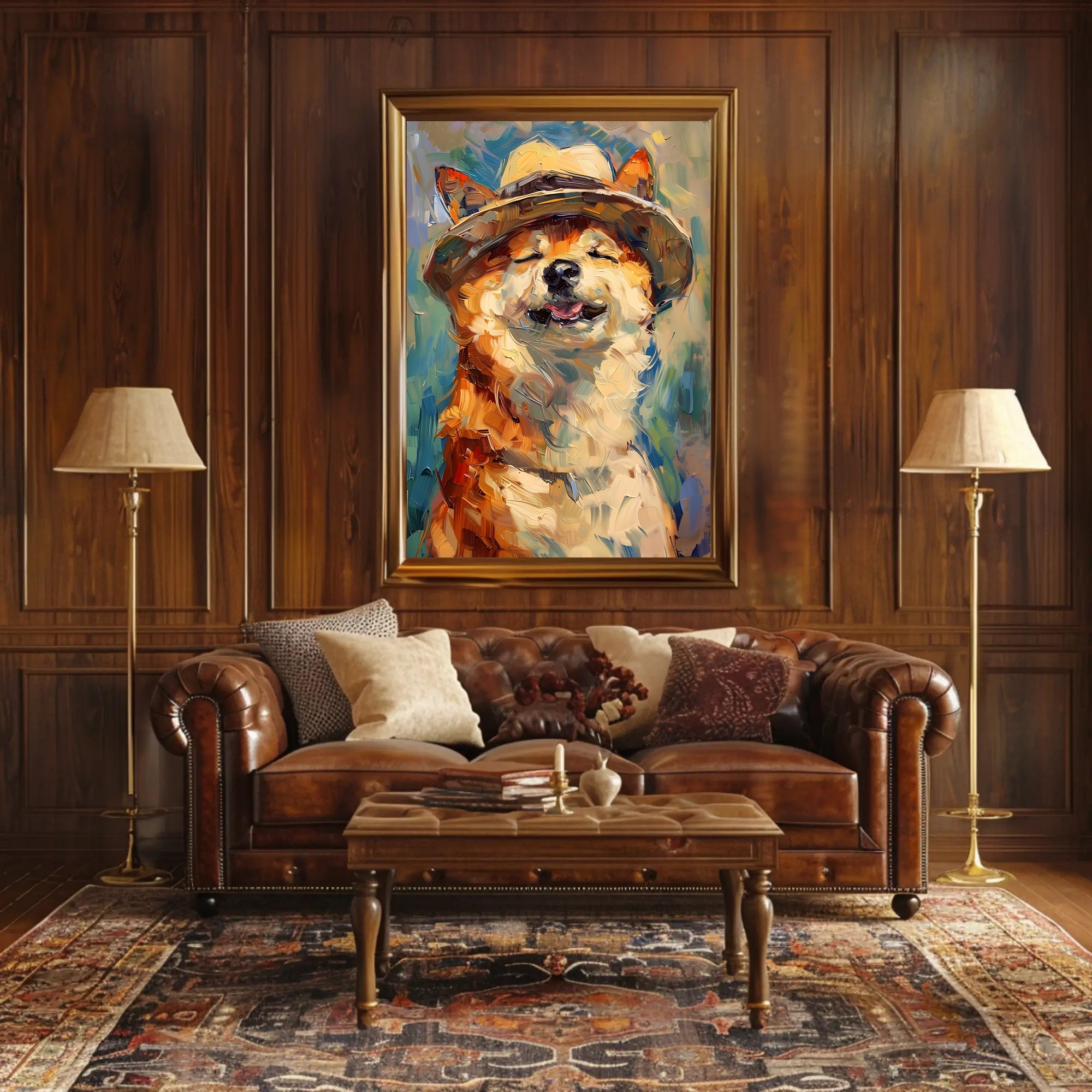 Joyful Dog in Straw Hat Animal Poster PosterGoat