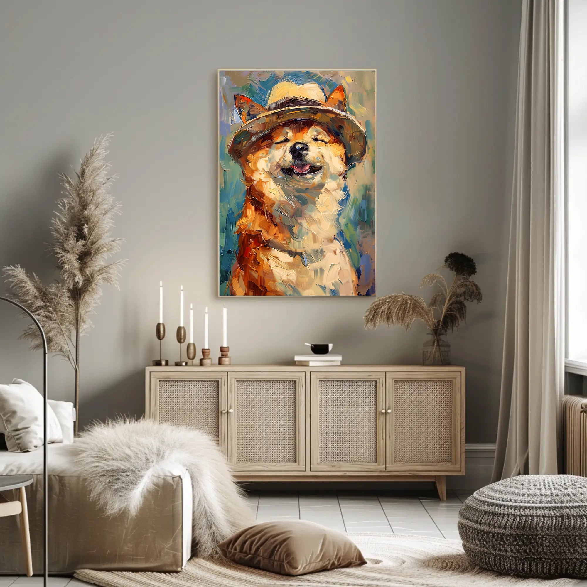 Joyful Dog in Straw Hat Animal Poster PosterGoat