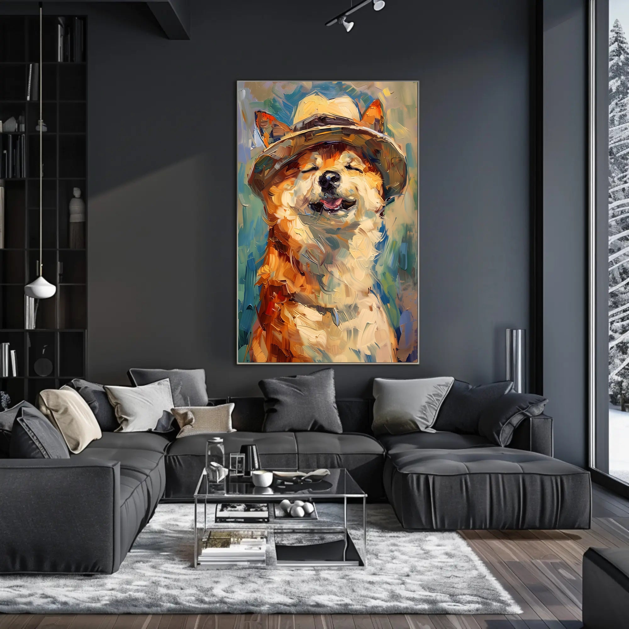 Joyful Dog in Straw Hat Animal Poster PosterGoat