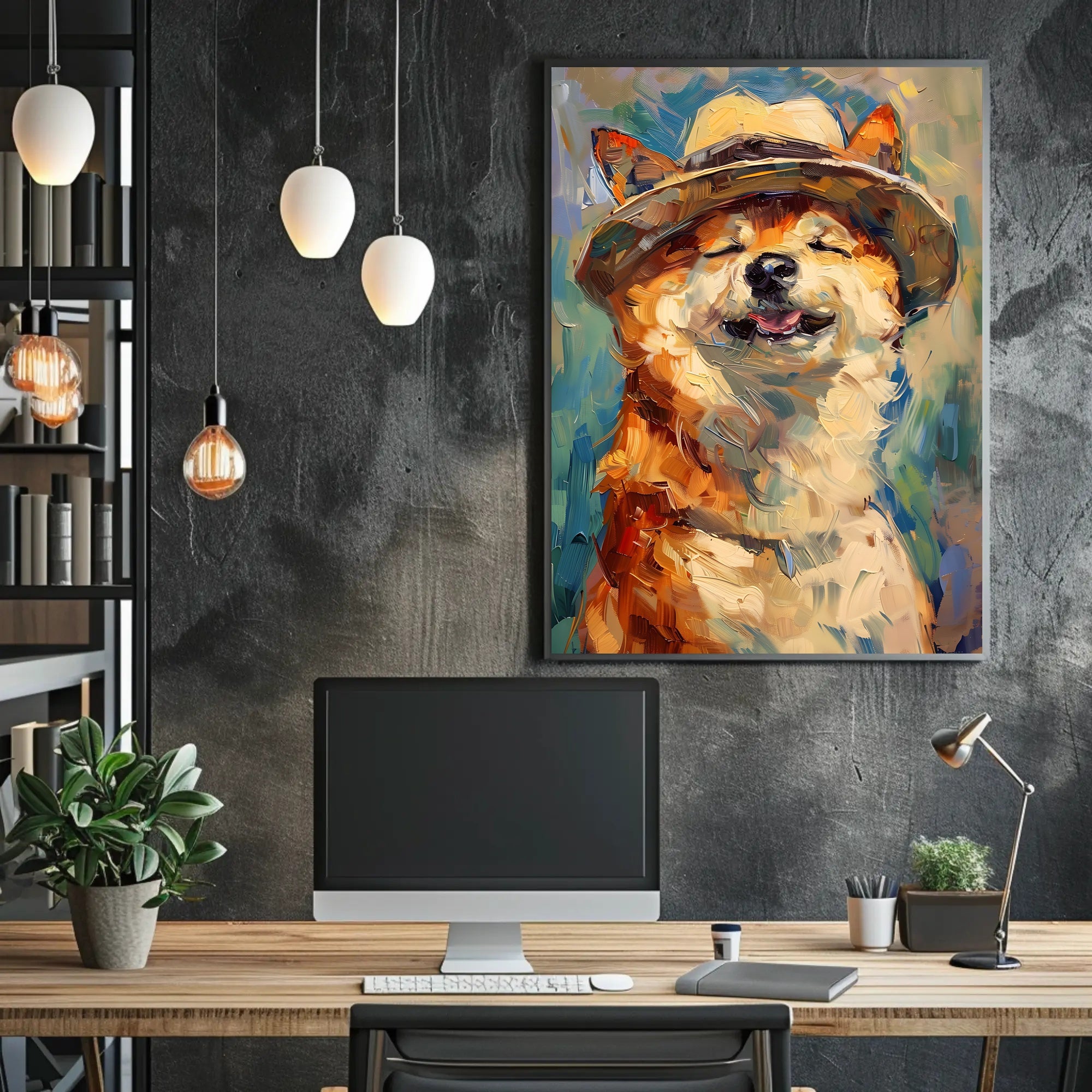 Joyful Dog in Straw Hat Animal Poster PosterGoat