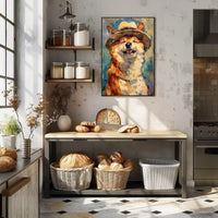 Joyful Dog in Straw Hat Animal Poster PosterGoat