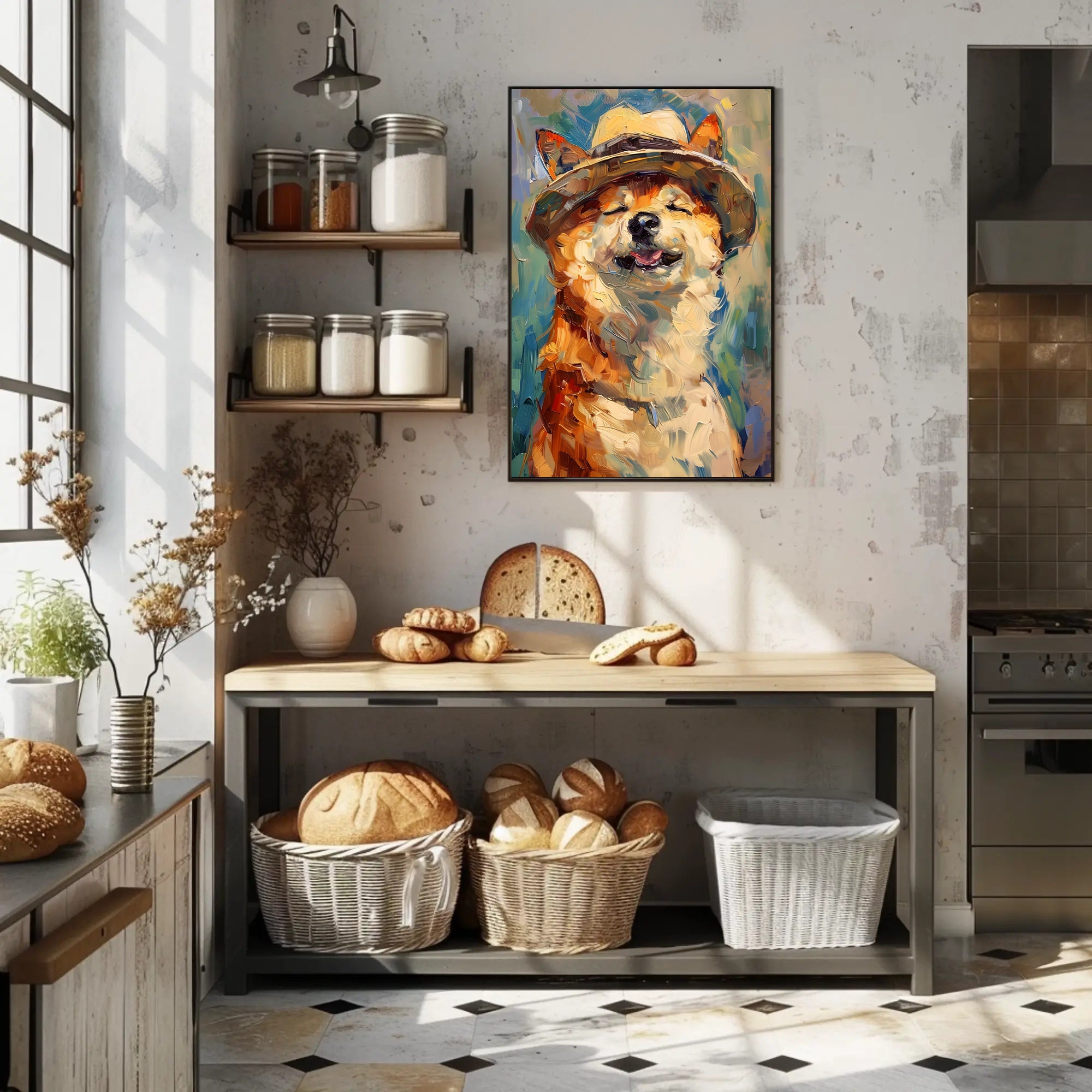 Joyful Dog in Straw Hat Animal Poster PosterGoat