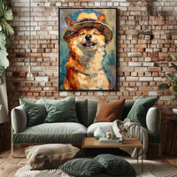 Joyful Dog in Straw Hat Animal Poster PosterGoat