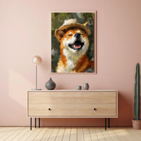 Joyful Dog in Straw Hat Impressionistic Animal Poster PosterGoat