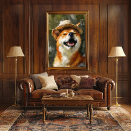 Joyful Dog in Straw Hat Impressionistic Animal Poster PosterGoat