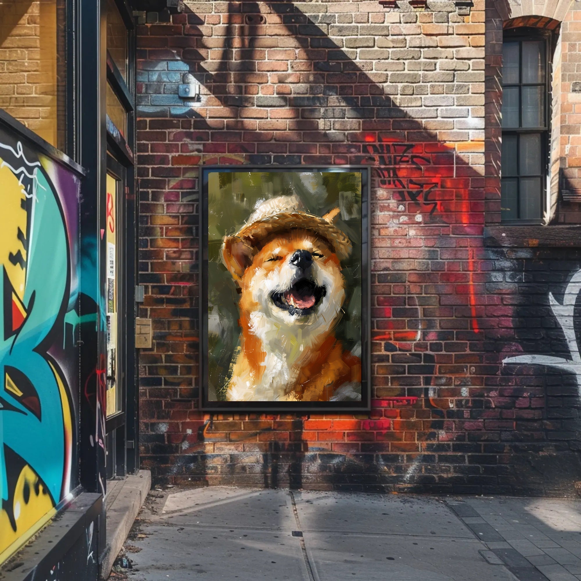 Joyful Dog in Straw Hat Impressionistic Animal Poster PosterGoat