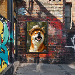 Joyful Dog in Straw Hat Impressionistic Animal Poster PosterGoat