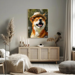 Joyful Dog in Straw Hat Impressionistic Animal Poster PosterGoat