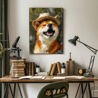 Joyful Dog in Straw Hat Impressionistic Animal Poster PosterGoat