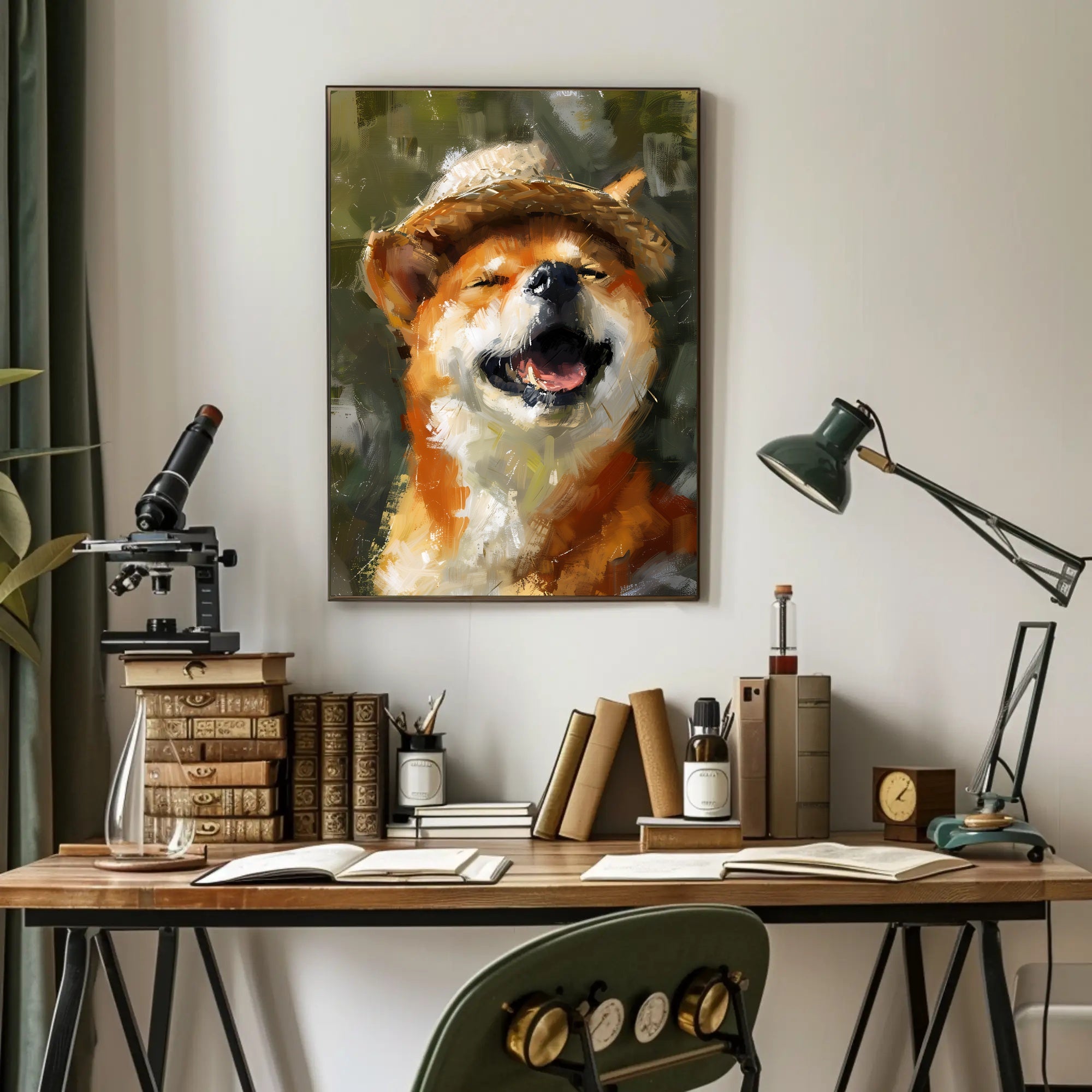 Joyful Dog in Straw Hat Impressionistic Animal Poster PosterGoat