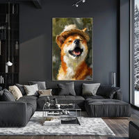Joyful Dog in Straw Hat Impressionistic Animal Poster PosterGoat