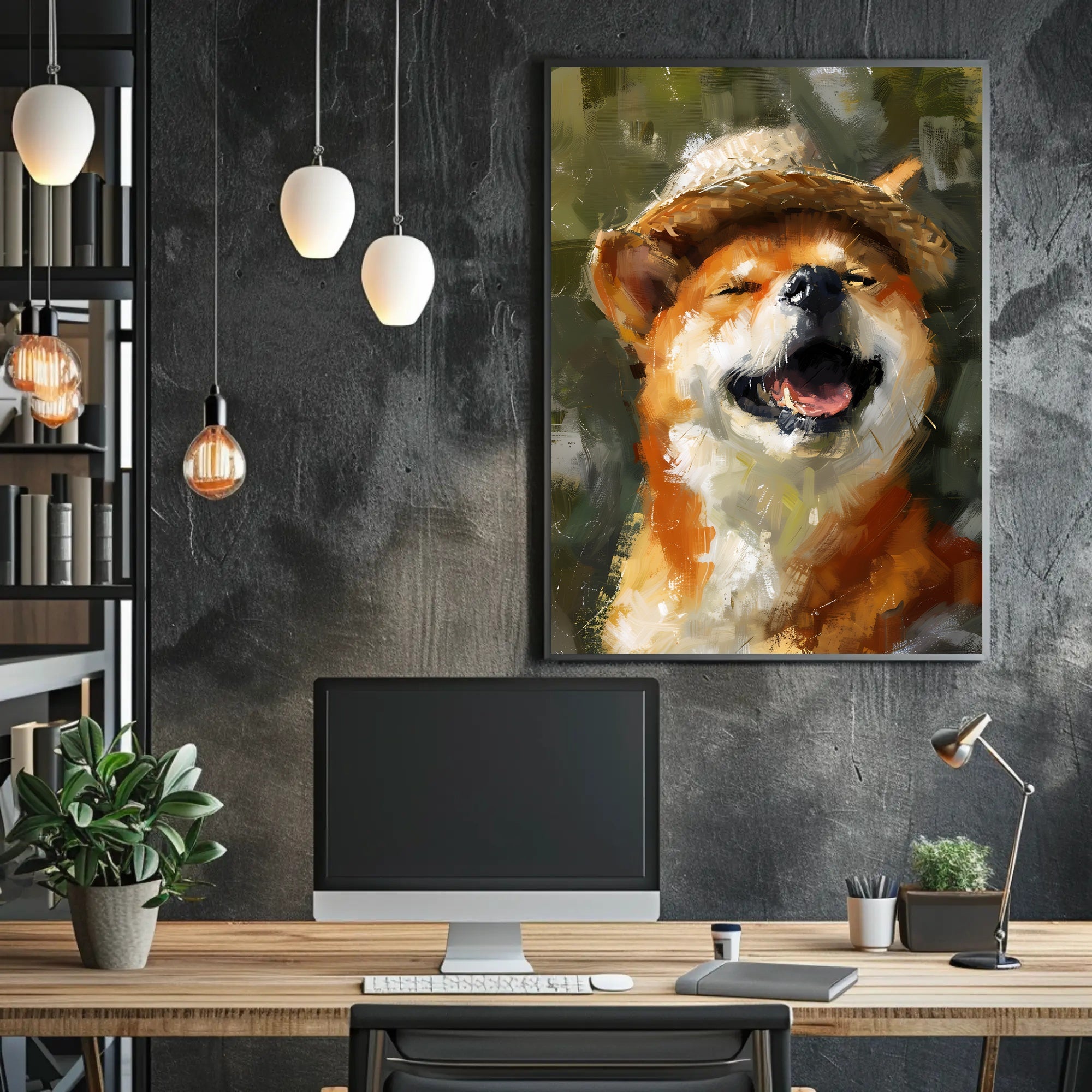 Joyful Dog in Straw Hat Impressionistic Animal Poster PosterGoat