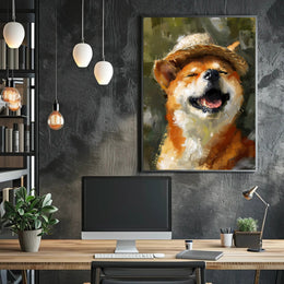 Joyful Dog in Straw Hat Impressionistic Animal Poster PosterGoat