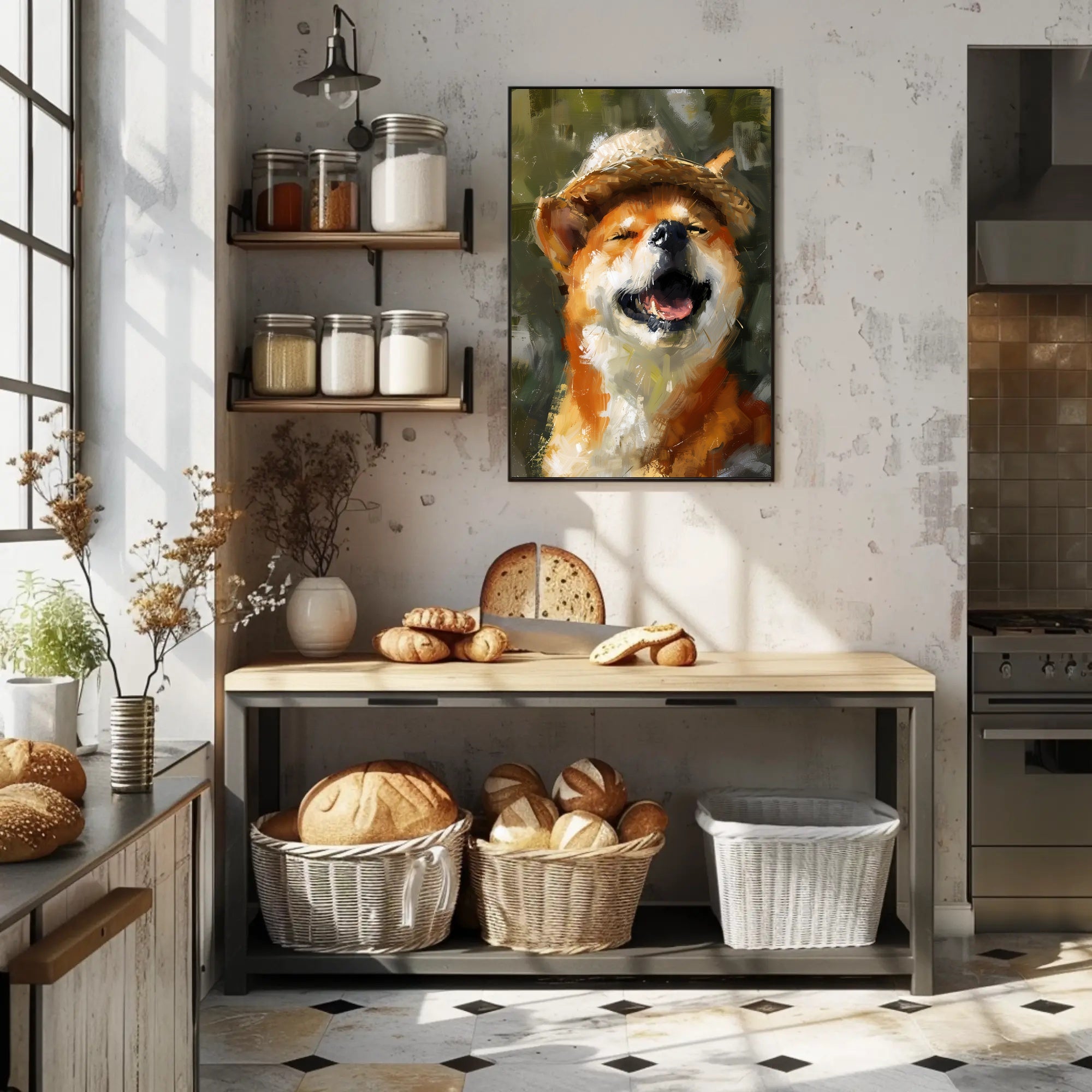 Joyful Dog in Straw Hat Impressionistic Animal Poster PosterGoat