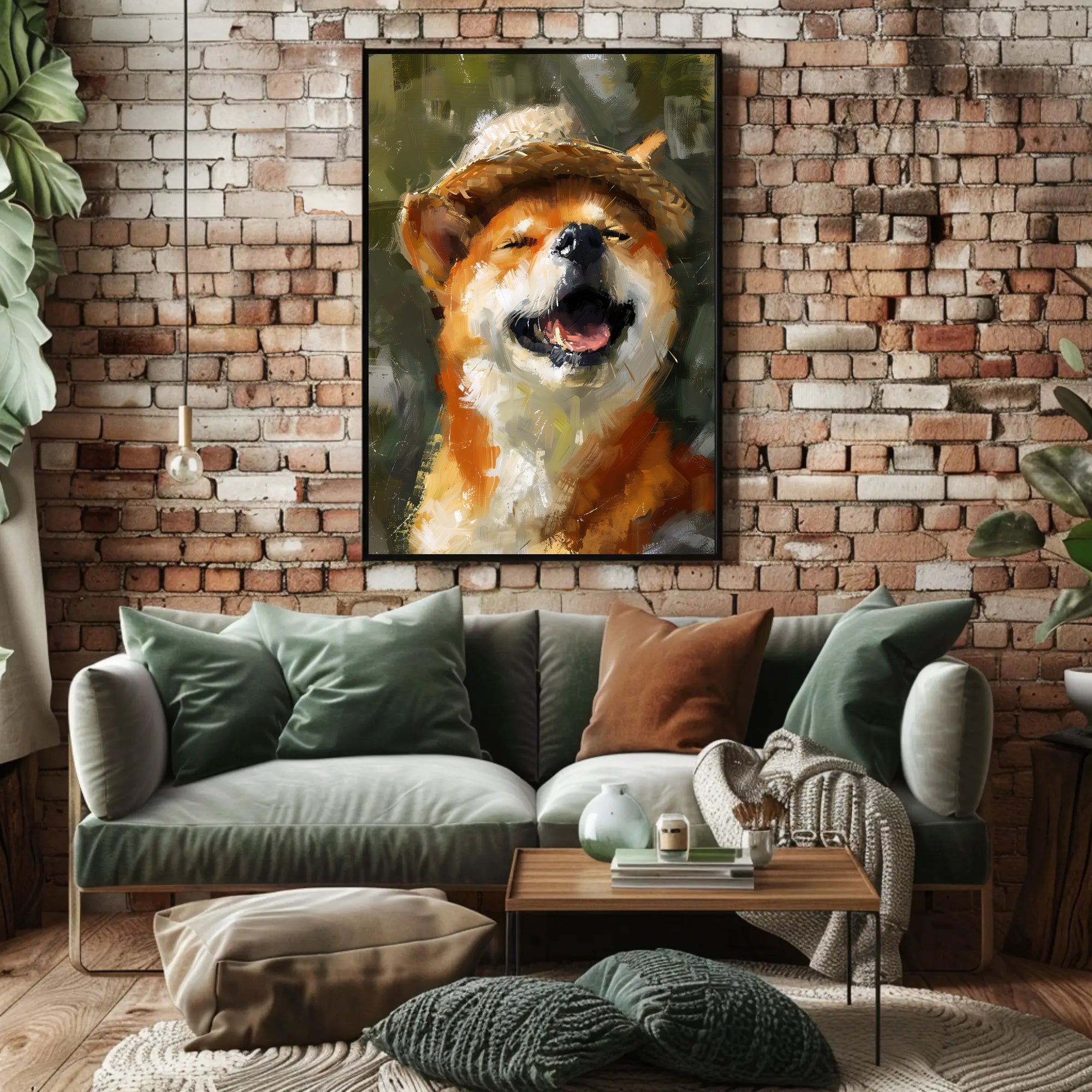 Joyful Dog in Straw Hat Impressionistic Animal Poster PosterGoat
