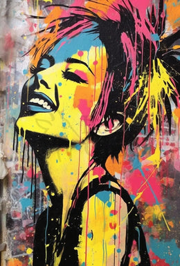 Joyful Graffiti Style Pop Art Woman Poster PosterGoat