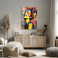 Joyful Graffiti Style Pop Art Woman Poster PosterGoat