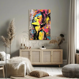 Joyful Graffiti Style Pop Art Woman Poster PosterGoat