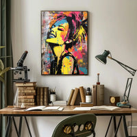 Joyful Graffiti Style Pop Art Woman Poster PosterGoat