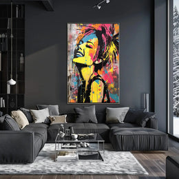 Joyful Graffiti Style Pop Art Woman Poster PosterGoat