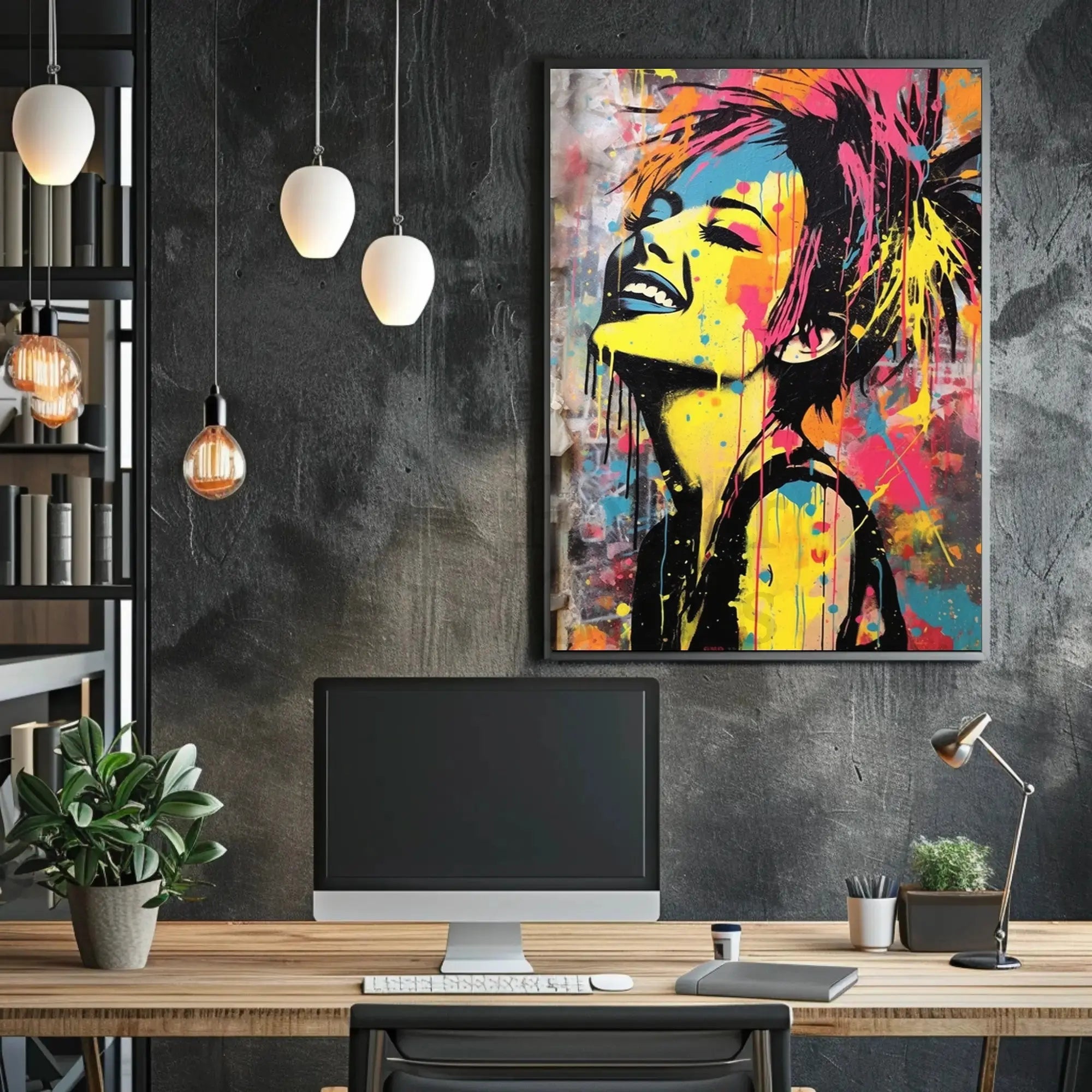 Joyful Graffiti Style Pop Art Woman Poster PosterGoat