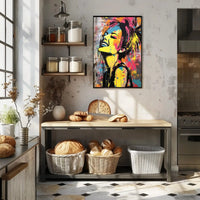 Joyful Graffiti Style Pop Art Woman Poster PosterGoat
