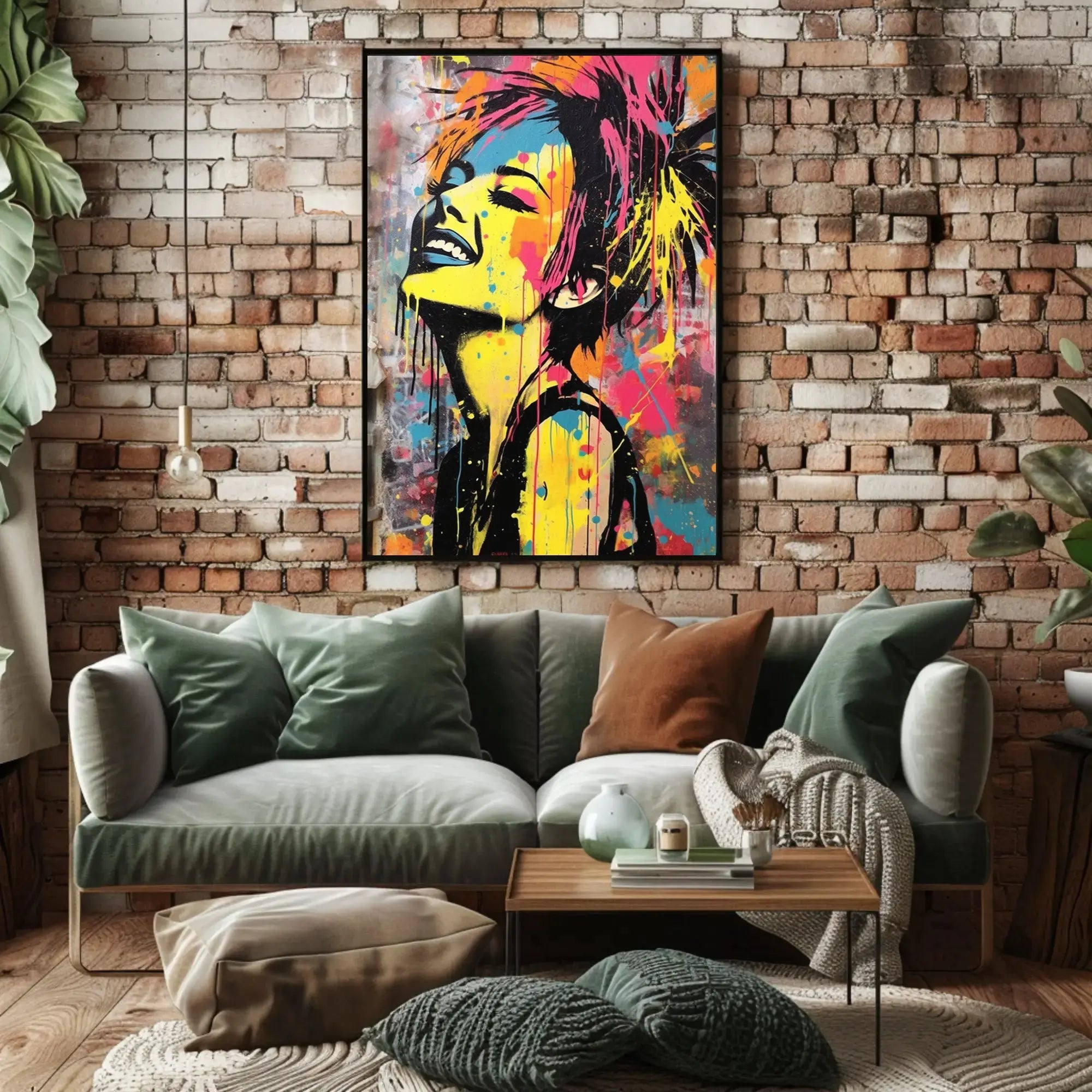 Joyful Graffiti Style Pop Art Woman Poster PosterGoat