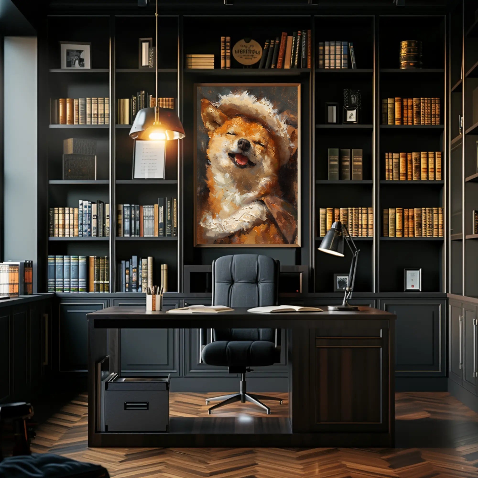 Joyful Shiba Inu Wearing Hat Animal Poster PosterGoat