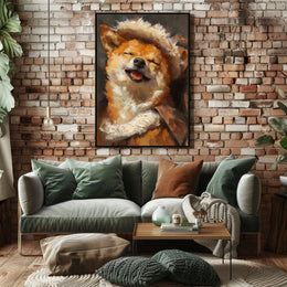 Joyful Shiba Inu Wearing Hat Animal Poster PosterGoat