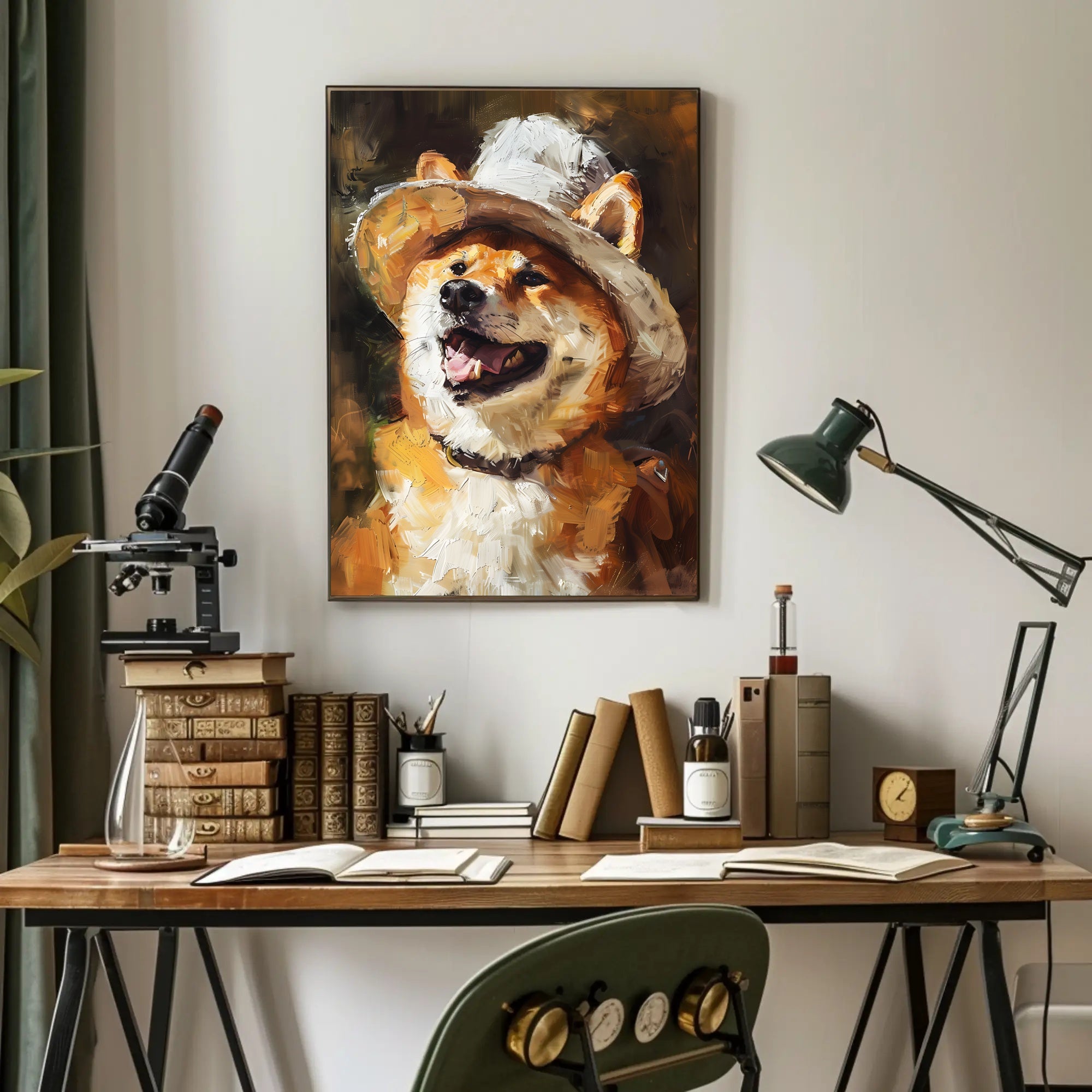 Joyful Shiba Inu in Hat: Dog Breed Poster PosterGoat