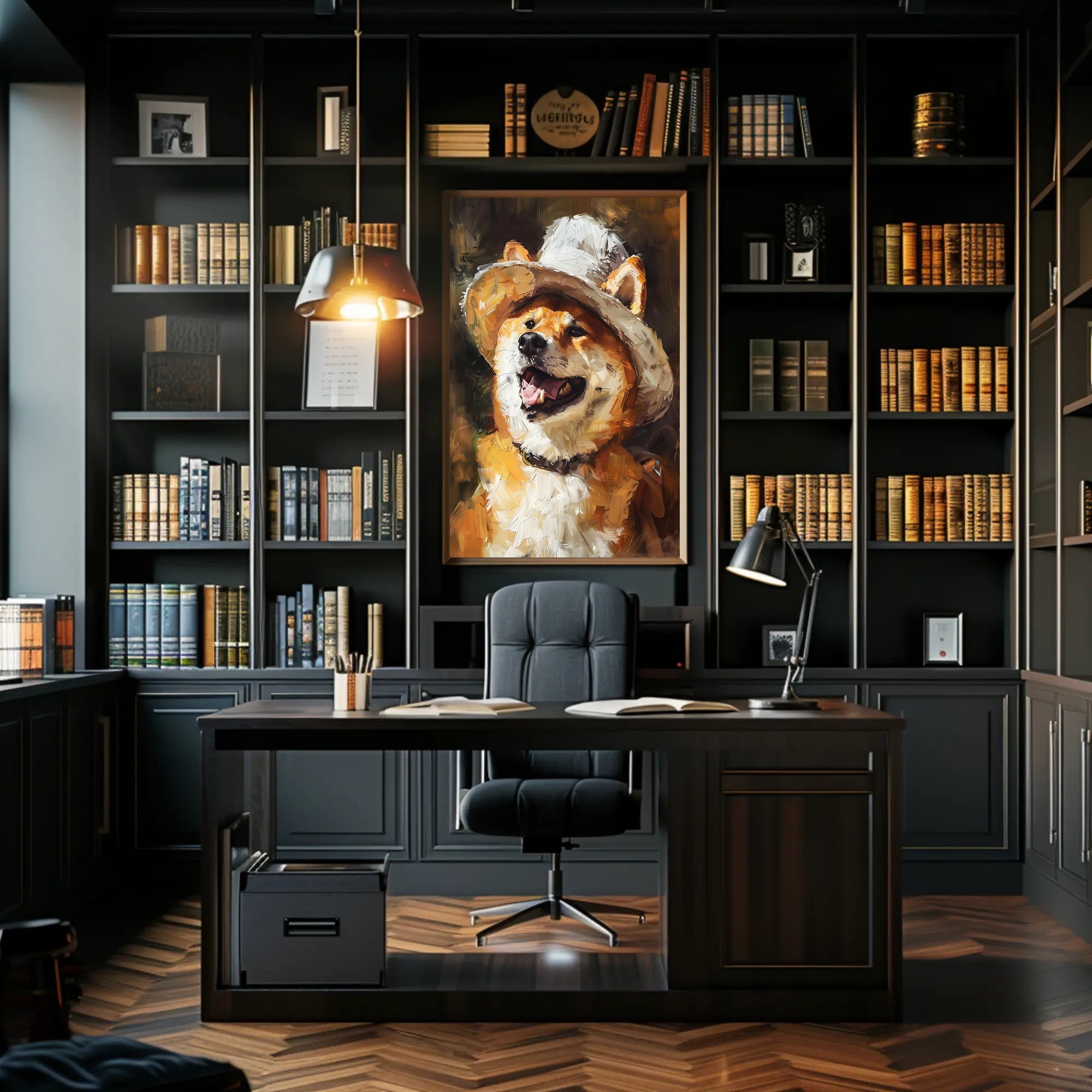 Joyful Shiba Inu in Hat: Dog Breed Poster PosterGoat