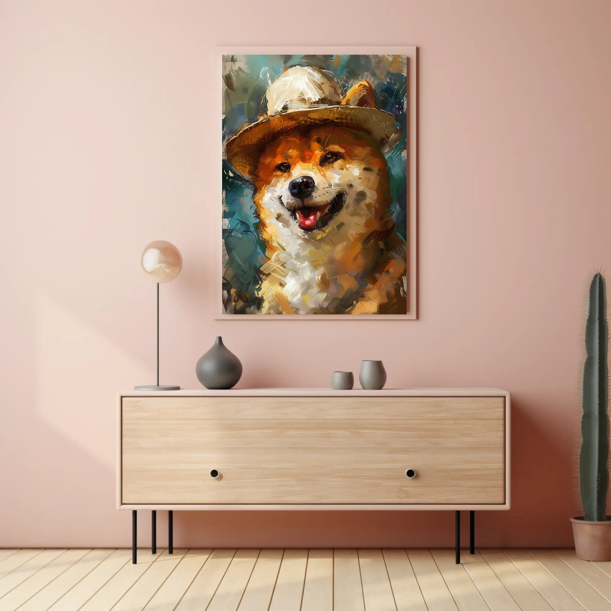 Joyful Shiba Inu in Stylish Hat Animal Poster PosterGoat