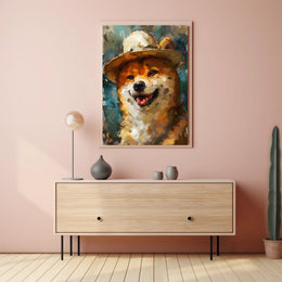 Joyful Shiba Inu in Stylish Hat Animal Poster PosterGoat