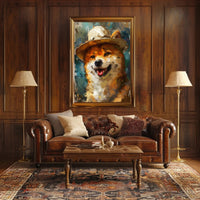 Joyful Shiba Inu in Stylish Hat Animal Poster PosterGoat
