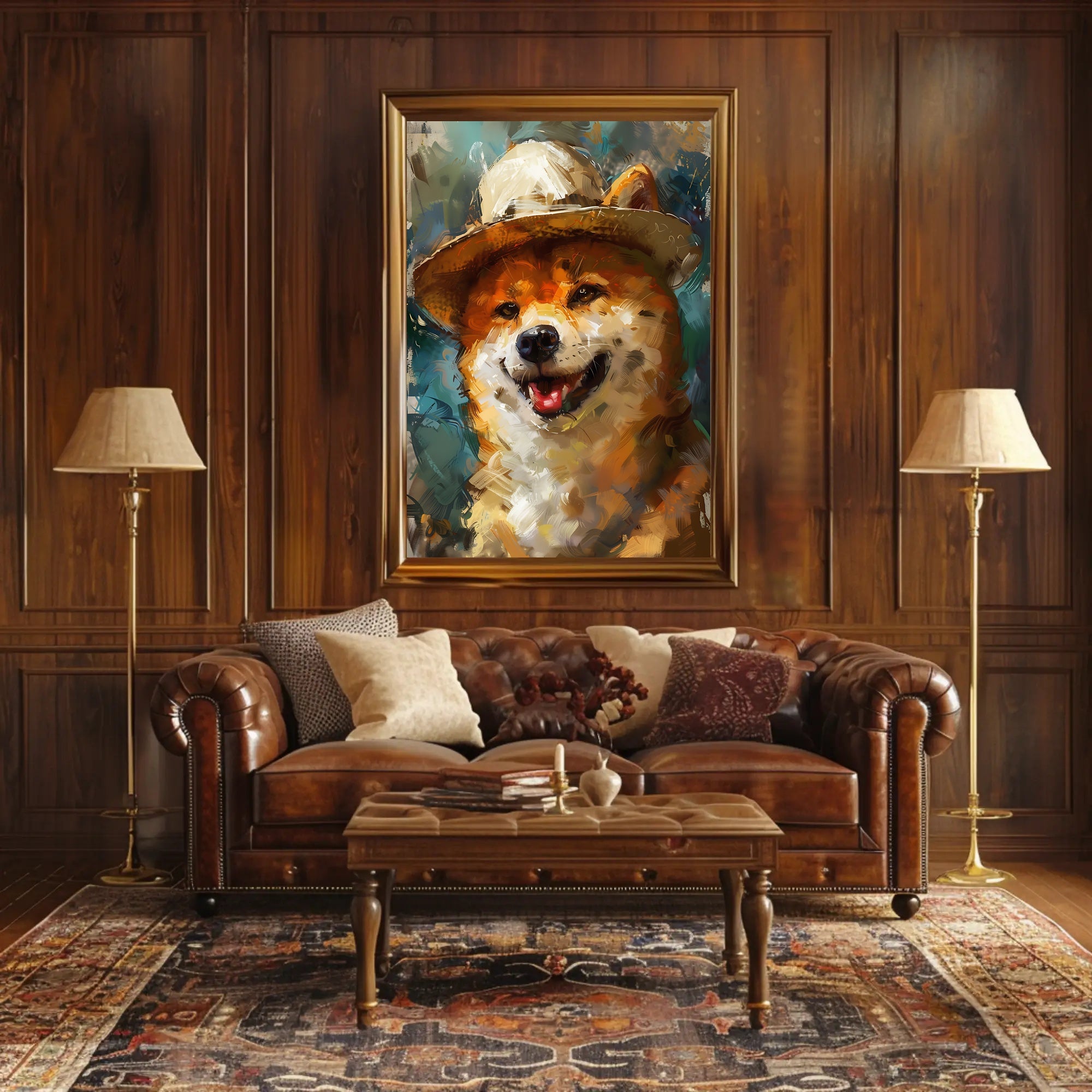 Joyful Shiba Inu in Stylish Hat Animal Poster PosterGoat