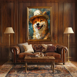 Joyful Shiba Inu in Stylish Hat Animal Poster PosterGoat