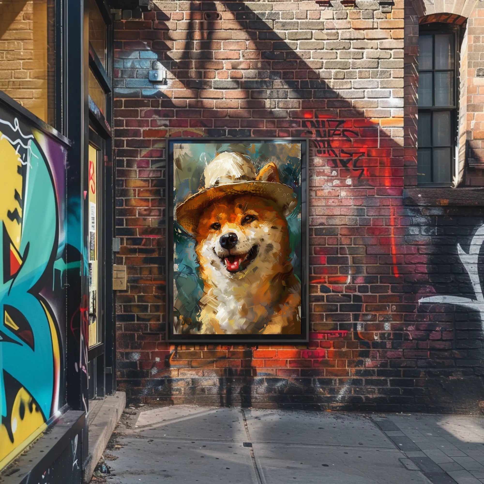 Joyful Shiba Inu in Stylish Hat Animal Poster PosterGoat