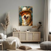 Joyful Shiba Inu in Stylish Hat Animal Poster PosterGoat