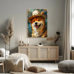 Joyful Shiba Inu in Stylish Hat Animal Poster PosterGoat