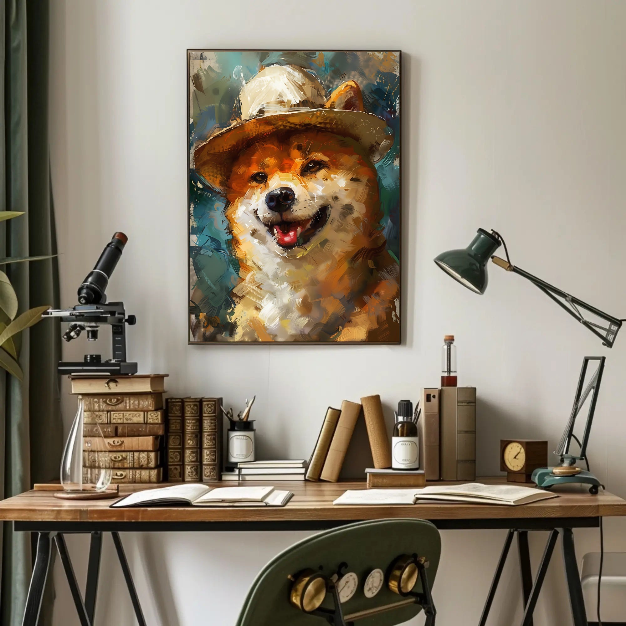 Joyful Shiba Inu in Stylish Hat Animal Poster PosterGoat