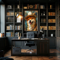 Joyful Shiba Inu in Stylish Hat Animal Poster PosterGoat