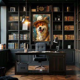 Joyful Shiba Inu in Stylish Hat Animal Poster PosterGoat