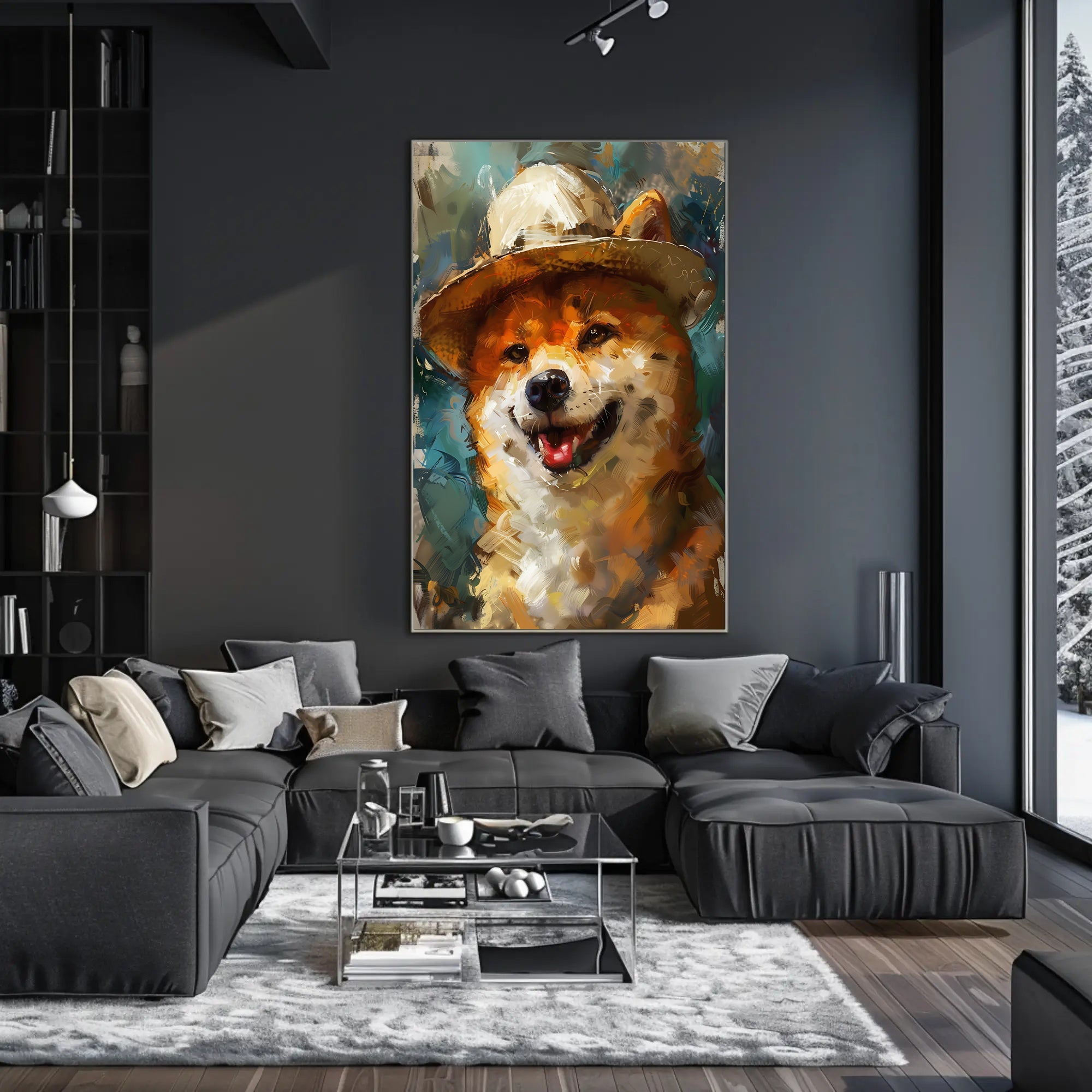 Joyful Shiba Inu in Stylish Hat Animal Poster PosterGoat